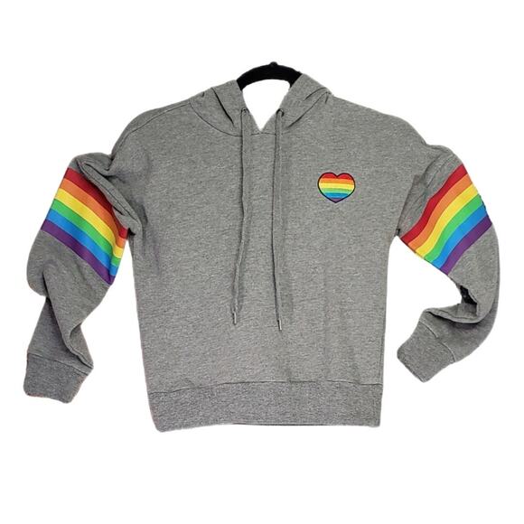 Other - GREY KIDS HOODIE WITH RAINBOW ARM STRIPES AND HEART DETAIL NO INNER TAGS